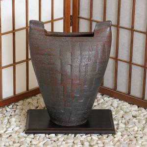 信楽焼 花瓶 花器 華道 池坊 嵯峨御流 窯変 二口 扁平 陶器 生け花
