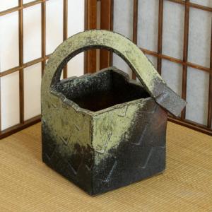 在庫数限り 信楽焼 水盤 花器 18号 窯肌変形ひねり 小判 陶器 池坊