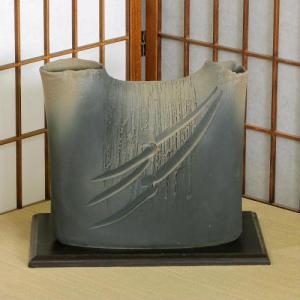 信楽焼 水盤 白ぼかし ソリ 深型 13号 花器 陶器 池坊 嵯峨御流 生け花