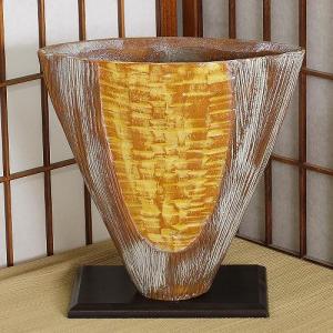 1点物 四日市 万古焼 花器 灰釉 掛分 合わせ 池坊 生け花 和風 洋風