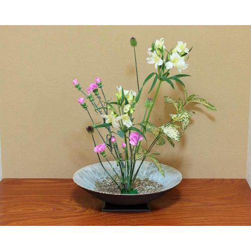 [ポイント3倍]信楽焼 水盤 花器 13号 窯変 流し ソリ 丸 陶器 池坊 嵯峨御流 生け花 華道...