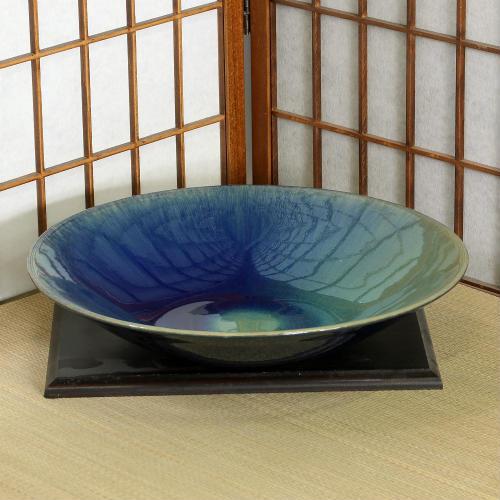 信楽焼 水盤 花器 12号 緑青 ガラス ソリ 丸 陶器 池坊 嵯峨御流 生け花 華道用 花瓶 ギフ...