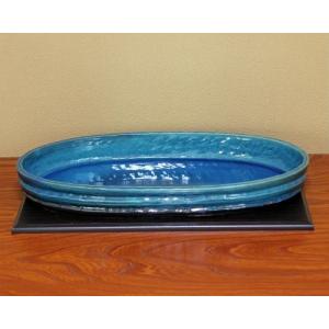 在庫数限り 信楽焼 水盤 花器 20号 窯肌変形ひねり 小判 陶器 池坊