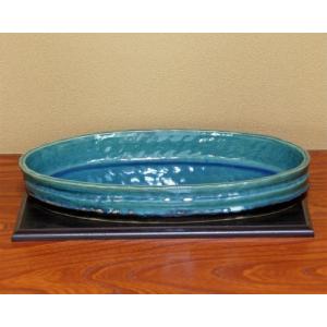 在庫数限り 信楽焼 水盤 花器 20号 窯肌変形ひねり 小判 陶器 池坊