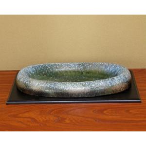 在庫数限り 信楽焼 水盤 花器 18号 窯肌変形ひねり 小判 陶器 池坊