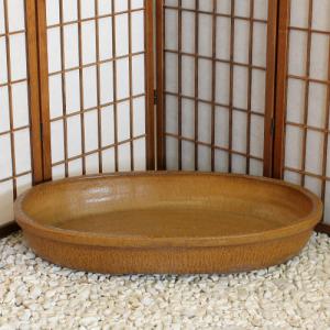 在庫数限り 信楽焼 水盤 花器 20号 窯肌変形ひねり 小判 陶器 池坊
