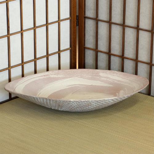 在庫数限り 信楽焼 水盤 花器 17号 白釉 螺旋 小判 陶器 池坊 嵯峨御流 生け花 華道用 花瓶...