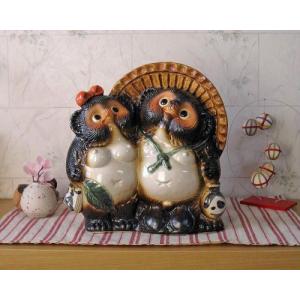 信楽焼 フクロウ 置物 夫婦 8号 黄・白 ふくろう 梟 おしゃれ 北欧