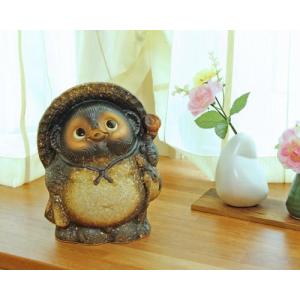 信楽焼 狸 置物 古信楽 杖 たぬきの置物 7号 (名入れも可)