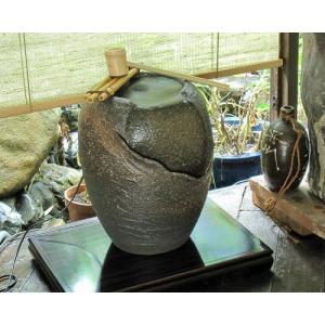 ポイント5倍]信楽焼 循環式 つくばい 電動 窯肌 耳付き 蹲 水琴窟 陶器