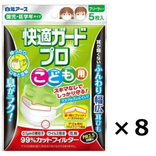 快適ガードプロ　プリーツタイプ　こども用５枚入　８袋