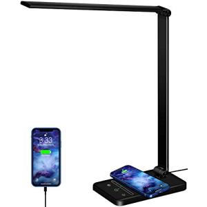 LED デスクライト 置くだけ充電 Qiワイヤレス充電 対応 USB充電ポート付 スマホ充電 急速充電 卓上ライト 電気スタンド 勉強 机 ライ
