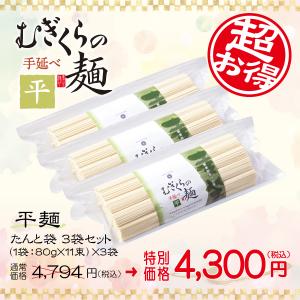 むぎくらの麺 平麺 たんと袋 3袋セット 33食分