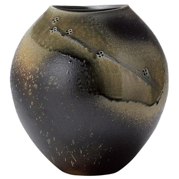花瓶　灰釉印華　1-2596  信楽焼
