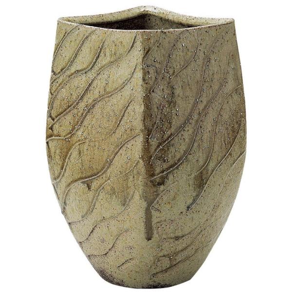 花瓶　緑釉波彫菱型　1-2618　信楽焼