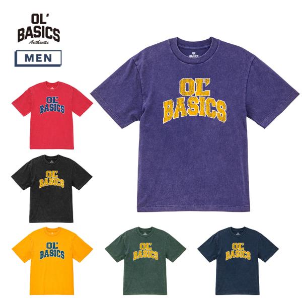 Ol' Basics（オール・ベーシックス） 半袖Tシャツ バイオウォッシュ ロゴ ひび割れ クラッ...