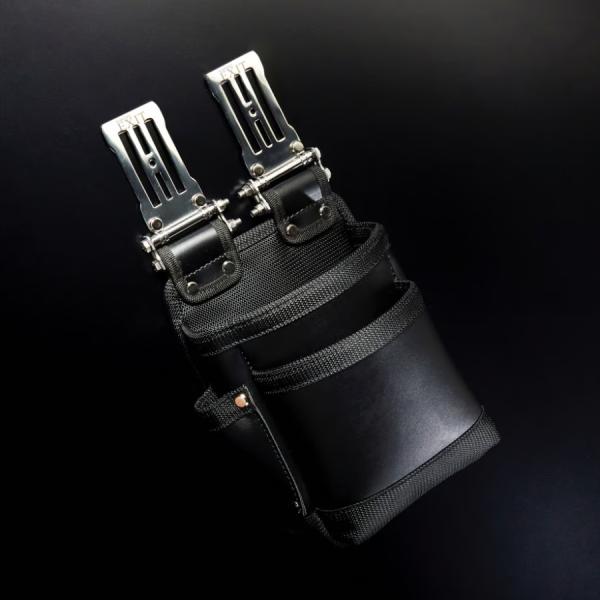 WORKERZ EXIT 腰袋２段Ｍ EXT-KB02MBK フェイクレザー メタルプレート 連結金...