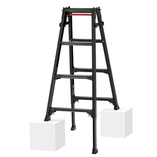長谷川工業 (ハセガワ) RYZB-12 脚部伸縮式はしご兼用脚立(ワンタッチバー付) BLACK ...
