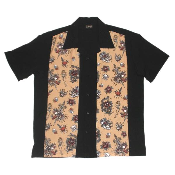 ステディ クロージング オープンカラー パネル シャツ Tattoo Print Double Pa...