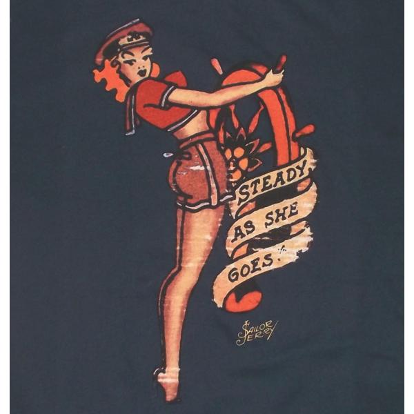 セーラー ジェリー Tシャツ Sailor Jerry Steady 紺 セーラー ガール タトゥー