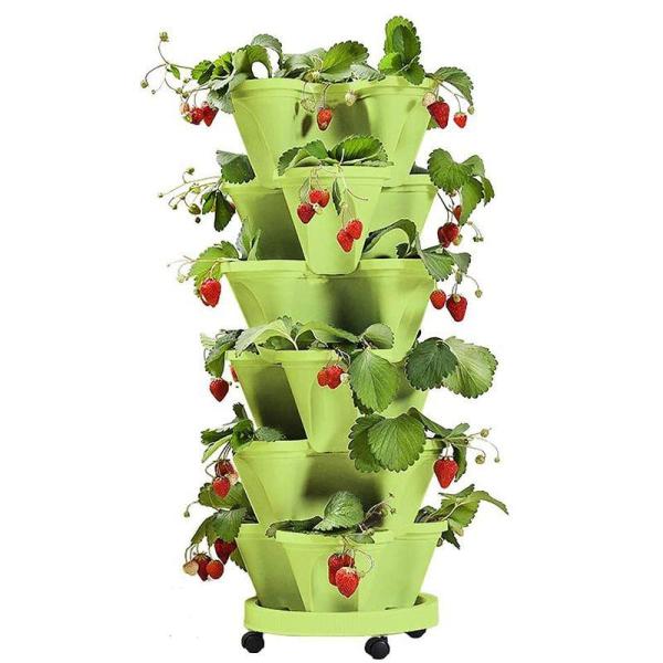 ストロベリープランタートリオ4ポット、プラスチック積載可能な縦型の花植物鍋、6層スタックアップタイプ...
