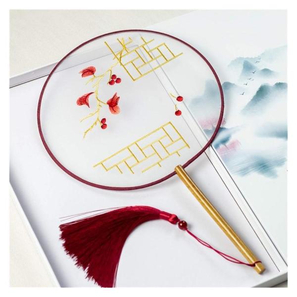 丸いシルク刺繍扇子 シルク刺繍のファン、両面ファン、中国風のファン、古代のスタイル漢服のアクセサリー...