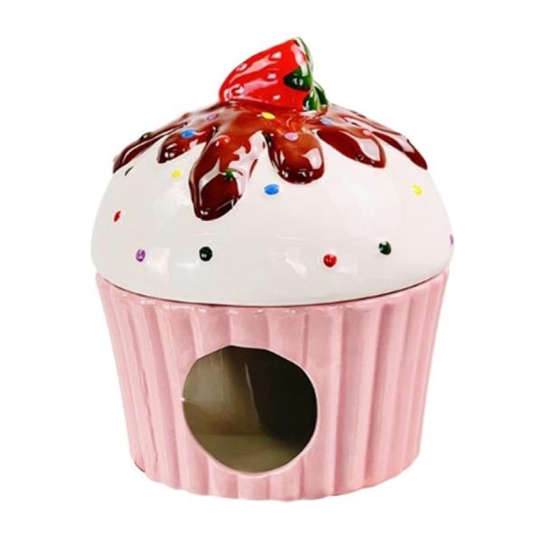 ハムスター ハウス 隠れ家 夏用 陶器 カップケーキ いちご ピンク かわいい ひんやり 涼しい 日...