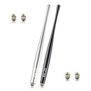 Elzo スタイラスペン タッチペン 極細 ツムツム 2本(黒、シルバー) 交換用導電繊維ペン先4個 交換式 アルミ製 スマートフォン タブレット＆iPad＆And