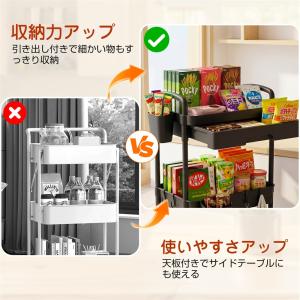 キッチンワゴン キャスター付き 3段 天板 引...の詳細画像1