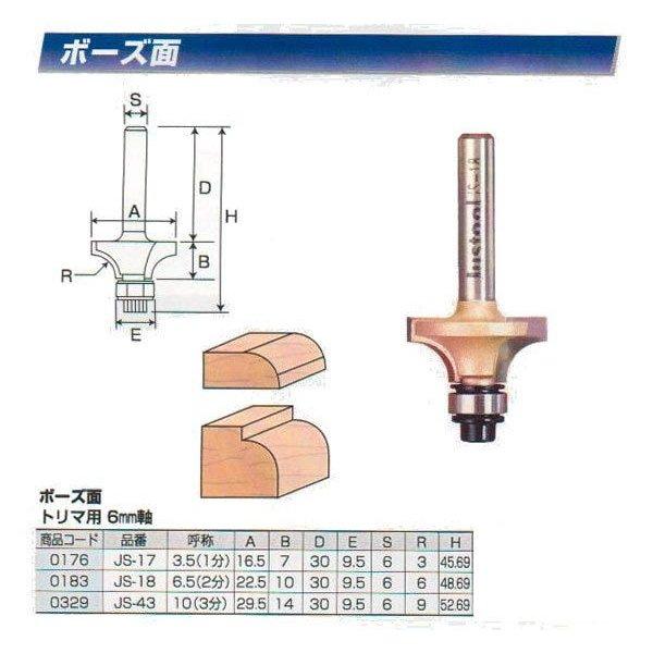 ルータ・トリマビット用　コロ付ボーズ面ビット　3.5（1分）　JS-17