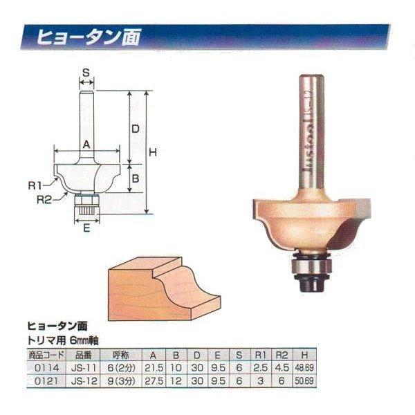 ルータ・トリマビット用　コロ付ヒョウタン面ビット6（2分）　JS-11