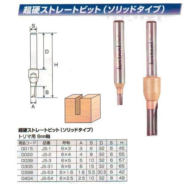 ルータ・トリマビット用　超硬ストレートビット（ソリッドタイプ）6×3　JS-1