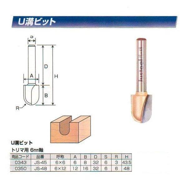 ルータ・トリマビット用　U溝ビット　12mm巾 JS-48