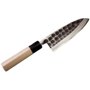 三條 辰守作 鋼付け 黒打鎚目 出刃包丁195mm 焼栗柄 燕三条の鍛冶職人が作る伝統的な和包丁【頑...