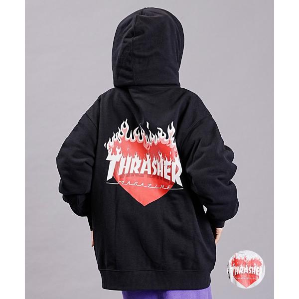 THRASHER/スラッシャー パーカー ジップアップ バックプリントハート柄 フレイムロゴ ムラサ...