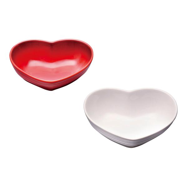 LE CREUSET ル・クルーゼ ハート・ディッシュＳ（２個入）Ｃレッド＆ホワイトＬ