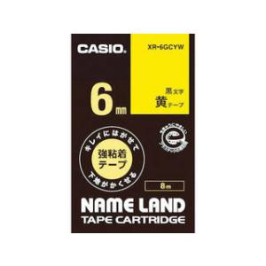 CASIO/カシオ計算機 ネームランド用強粘着再剥離黒文字黄テープ6mm XR-6GCYW