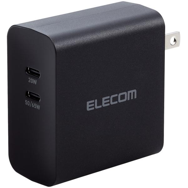 ELECOM エレコム AC充電器/USB充電器/USB PD対応/70W/USB-C2ポート/ブラ...