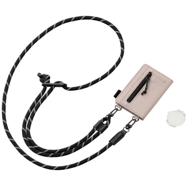 ELECOM エレコム スマホショルダーストラップ/カードケース付き/丸紐6mm/ベージュ P-ST...