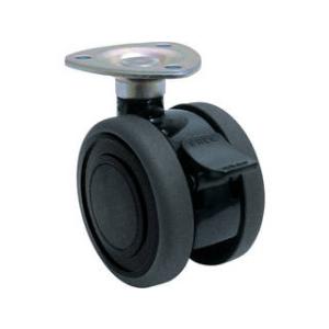 TC/東海キャスター プレート式双輪キャスター(エラストマー車) 60mmストッパー付き 黒色 TE...