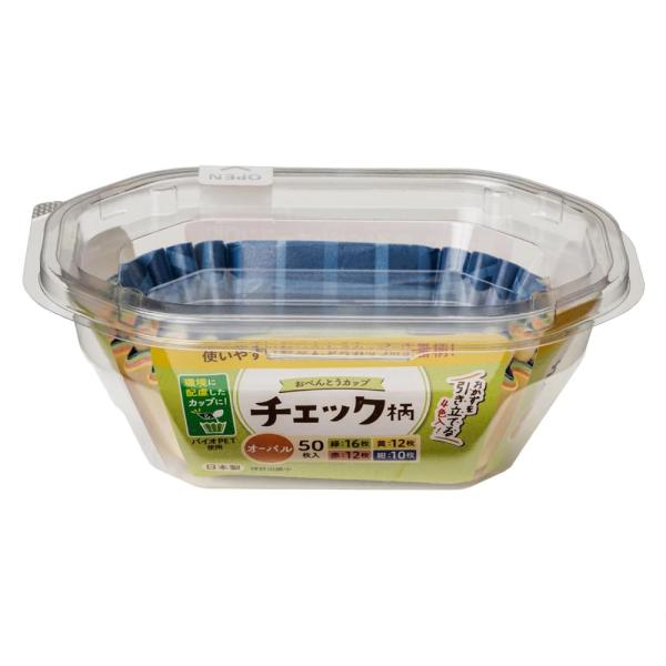 TOYO 東洋アルミエコープロダクツ おべんとうカップ チェック柄 オーバル 4色 50枚入