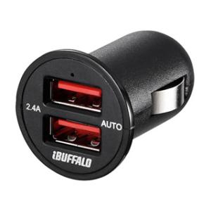 BUFFALO/バッファロー  BSMPS2401P2BK(ブラック)　2.4A シガーソケット用USB急速充電器　2ポートタイプ｜murauchi