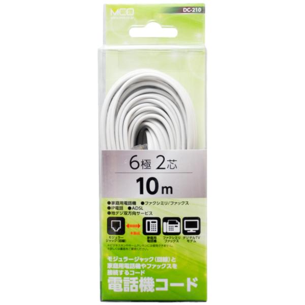 ミヨシ ミヨシ 電話用モジュラーコード 6極2芯 白 10m DC-210/WH