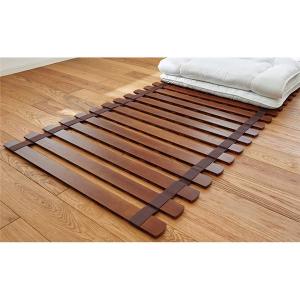 薄型 軽量 桐 すのこベッド ブラウン セミシングル ロール式 (フレームのみ) 防傷樹脂製クッション付 木製 通気性 〔布団別売〕