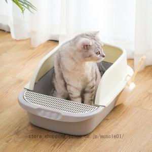 猫 トイレ におい対策 猫砂 シンプルなデザイン 猫 トイレ 大型 四角 におい対策 猫砂 シンプルなデザイン 大容量 開放式 飛び散り防止 スコップ付き 清潔｜muscle01