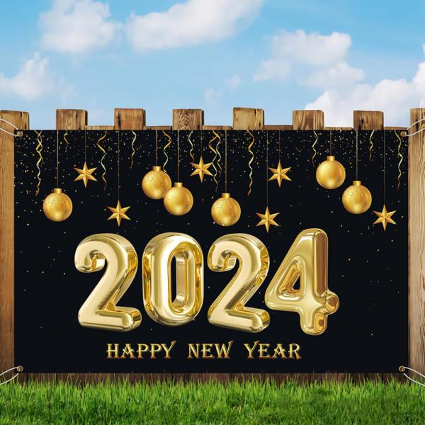 Happy New Year バナー デコレーション 2024 新年デコレーション 新年背景バナー ...