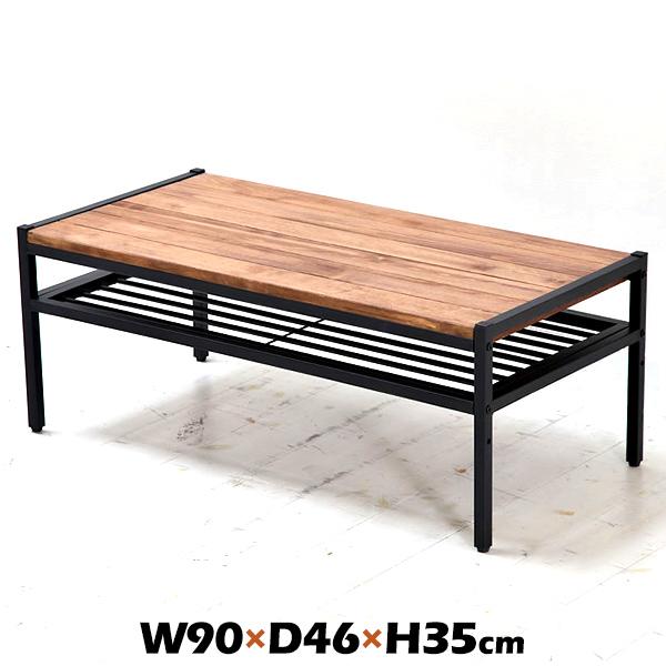 幅90 奥行46 高さ35cm PT-900BRN 天然木製リビングテーブル ローテーブル 木製 天...