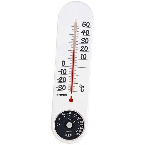 温度湿度計 おしゃれ シンプル アナログ くらしのメモリー温湿度計 ガラス管温度計 白