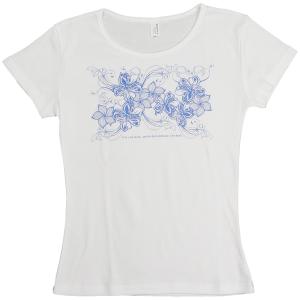 フラレッスン用速乾ドライ加工フライス半袖Tシャツ（6.2oz）ハイビスカス＆プルメリア