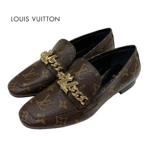 未使用 ルイヴィトン LOUIS VUITTON アッパーケースライン モノグラム ローファー フラットシューズ LV金具 チェーン レザー ブラウン｜my-closet-bytieel